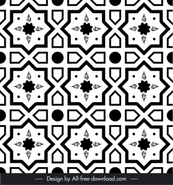 arabic pattern template flat black and white repeating symmetry flora outline