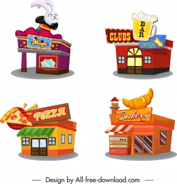 architecture icons 3d restaurant bar circus bakery sketch
