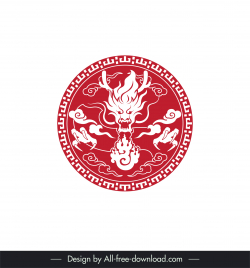 asian dragon label template flat circle shape classical symmetric design