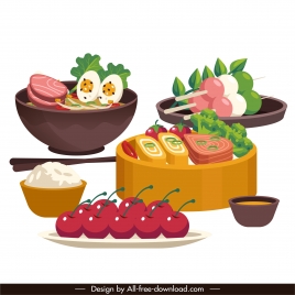 asian meal background colorful 3d sketch