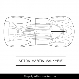 aston martin valkyrie car model advertising template flat symmetric black white top view outline
