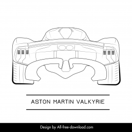aston martin valkyrie car model icon flat symmetric black white back view outline