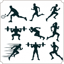 athlete icons various sports design elements silhouette decor