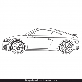 audi tt 2022 car icon flat black white side view handdrawn outline