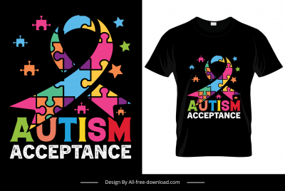 autism acceptance tshirt template colorful jigsaw puzzle joints shapes decor