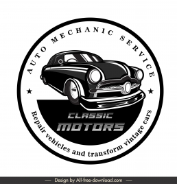 auto mechanic service label template luxury  elegant classic car circle design