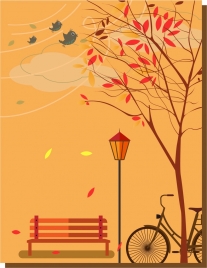 autumn background falling leaves in park orange backdrop