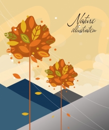 autumn background trees falling leaves breeze icons