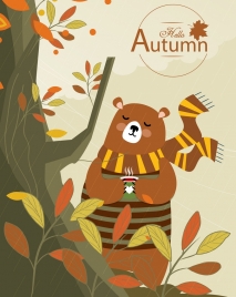 autumn banner cute stylized bear icon cartoon character