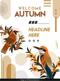 autumn banner template elegant classical birds flowers decor