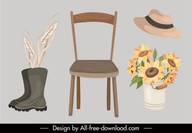 autumn design elements classical objects sketch