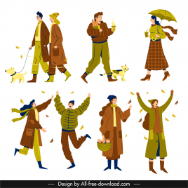 autumn fashion icons people activities sketch cartoon characters