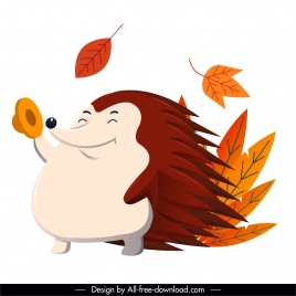 autumn icon porcupine leaves sketch cartoon character
