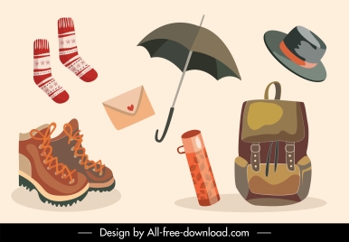 autumn objects icons personal tools sketch classic design