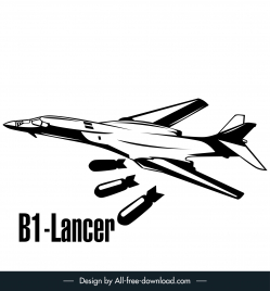 b 1 rockwell lancer bomber aircraft icon dynamic silhouette black white sketch