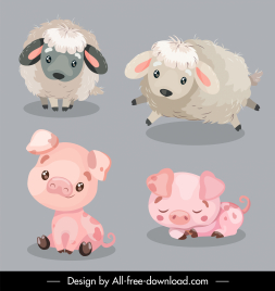 baby animals icons sheep pig species sketch