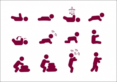 baby icon sets various postures isolation