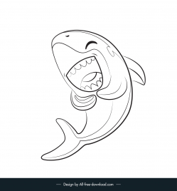 baby shark icon funny dynamic cartoon sketch black white handdrawn outline