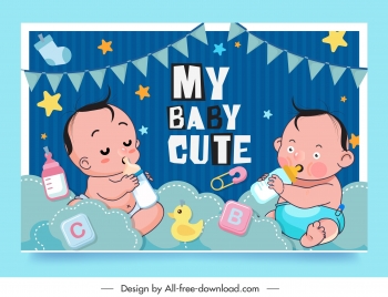 baby shower background cute kids sketch cartoon design
