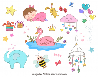 baby shower design elements collection cute cartoon design