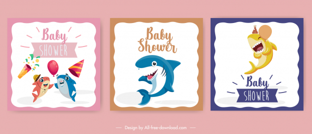 baby shower greeting card templates cute funny dynamic stylized sharks sketch