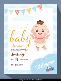 baby shower invitation card template cute baby kid ribbon