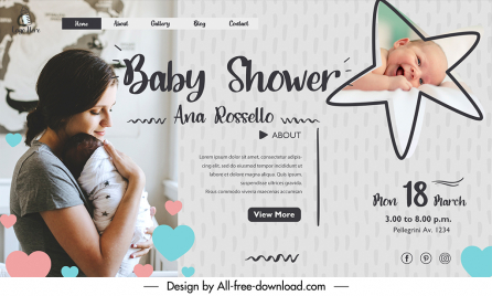 baby shower landing page template modern cute realistic mother care sketch