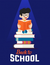 back to school background boy book stack icons