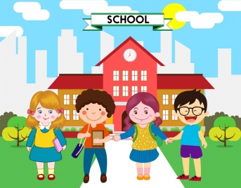 back to school banner children icons colored cartoon