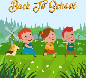 back to school banner cute pupil icons
