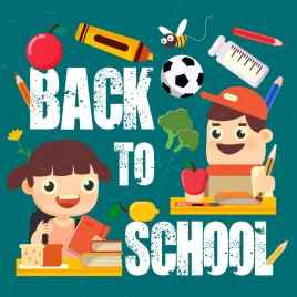 back to school banner elementary pupil tools icons