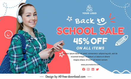 back to school discount banner template cute girl sketch