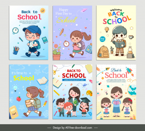 back to school poster templates collection cute dynamic cartoon