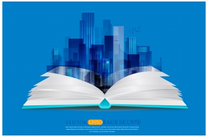 background vector illustration with book and vignette cityscape