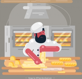 bakery chef icon colored cartoon sketch