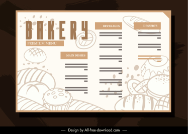 bakery menu template bright retro handdrawn sketch