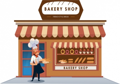 bakery shop advertisement man icon classical cartoon design