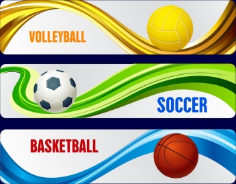 ball sports banners sets volleybal soccer basketball icons