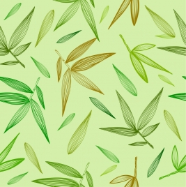 bamboo leaves background green repeating handdrawn icons