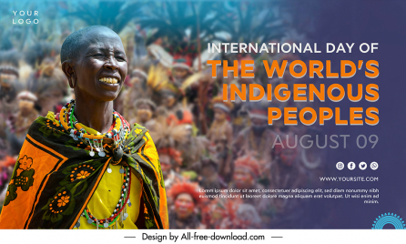 banner day of the worlds indigenous peoples template woman sketch blurred crowd decor