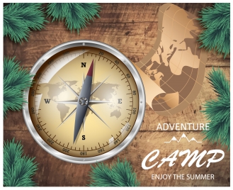banner design with compass on wooden background