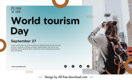 banner happy world tourism day template elegant realistic modern design city scene tourist sketch