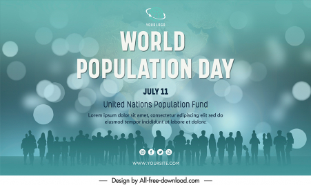 banner international world population day template modern bokeh silhouette community sketch