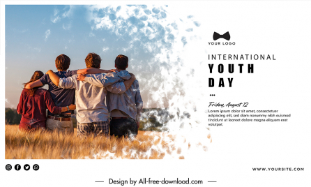 banner international youth day template friends posing shoulder to shoulder scene