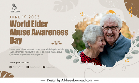 banner protect the elderly world elder abuse awareness day template happy old couple leaf sketch