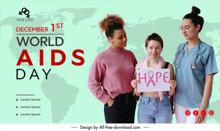 banner world aids day template young ladies world map sketch modern realistic design