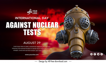 banner world day against nuclear tests template modern realistic protective mask sketch