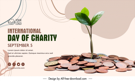 banner world day of charity template growing tree coins sketch
