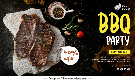 barbecue banner discount template elegant dark beef steak