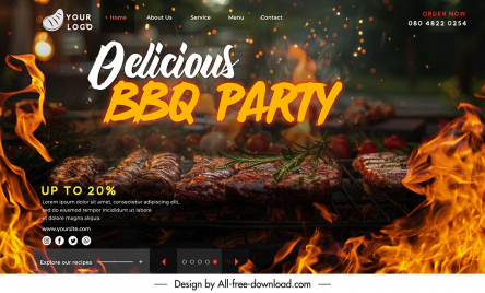 barbecue landing page template grilled food fire closeup